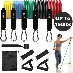 11 PCS Resistance Bands Set Home Gym Exercise Tube Bands Training - Total Resistance 150 Lbs