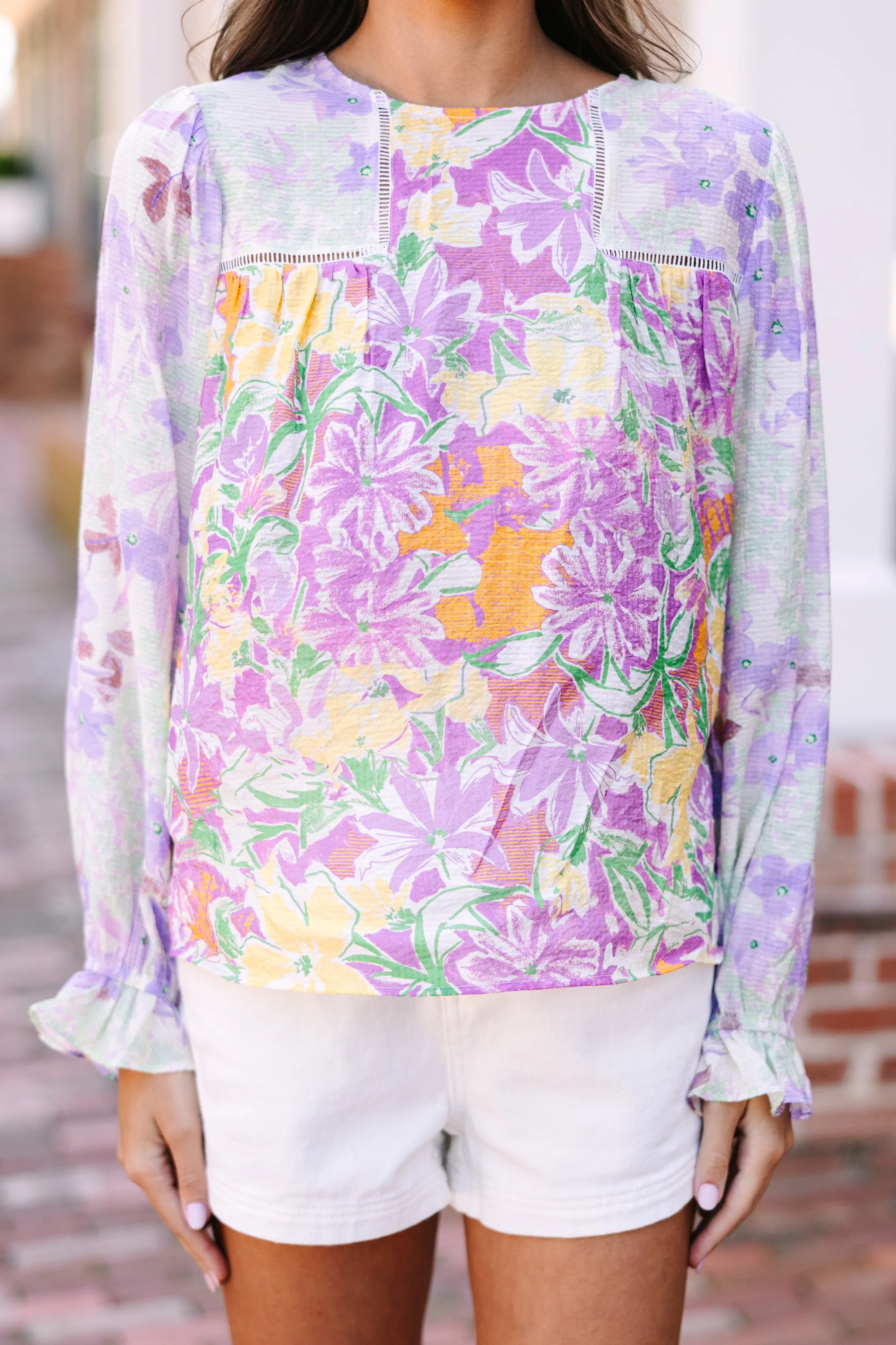 All About It Lavender Purple Floral Blouse