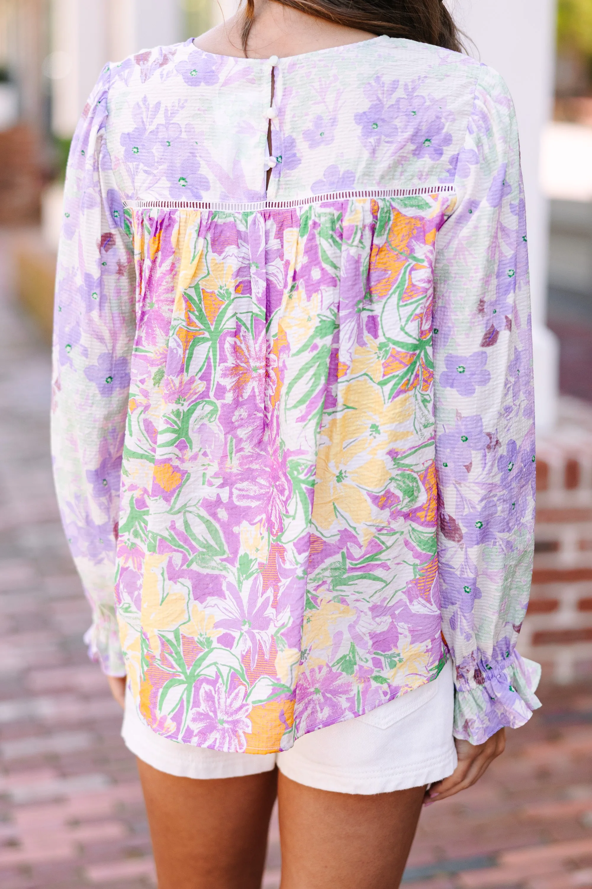 All About It Lavender Purple Floral Blouse