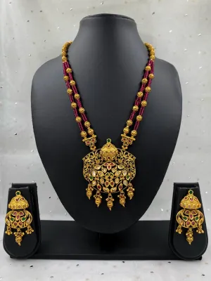 Designer Gold Plated Antique Necklace Set For Weddings By Gehna Shop