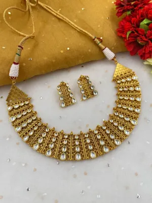 Designer Gold Plated Golden Kundan Necklace Set For Wedding By Gehna Shop