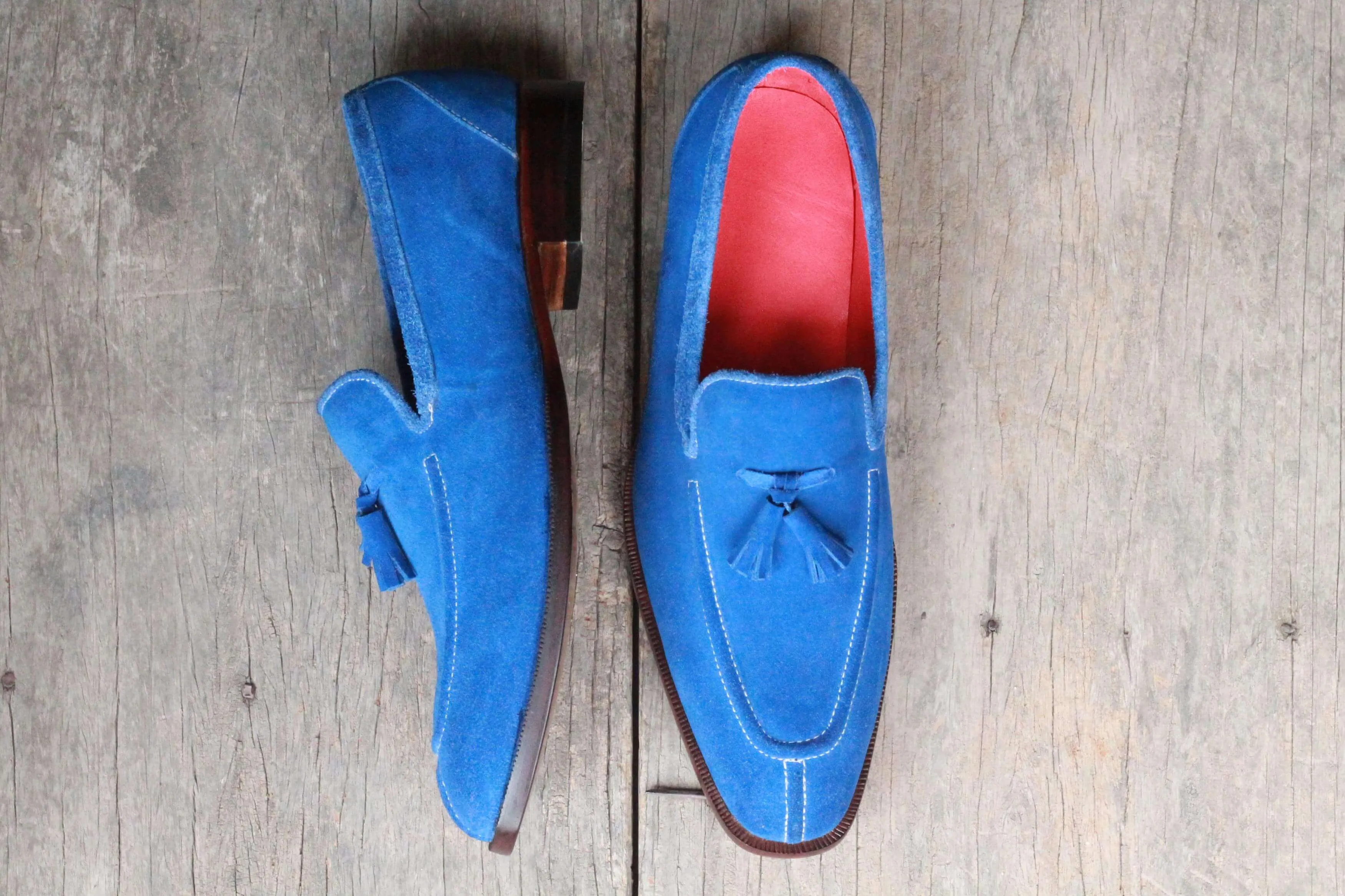 Handmade Men's Blue Suede Split Toe Tassel Loafer Shoes, Men Dress Formal Luxury Shoes