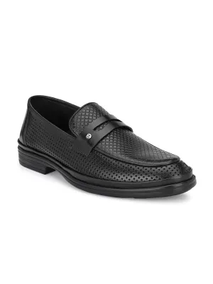 Hitz Men's Black Leather Slip-On Comfort Shoes