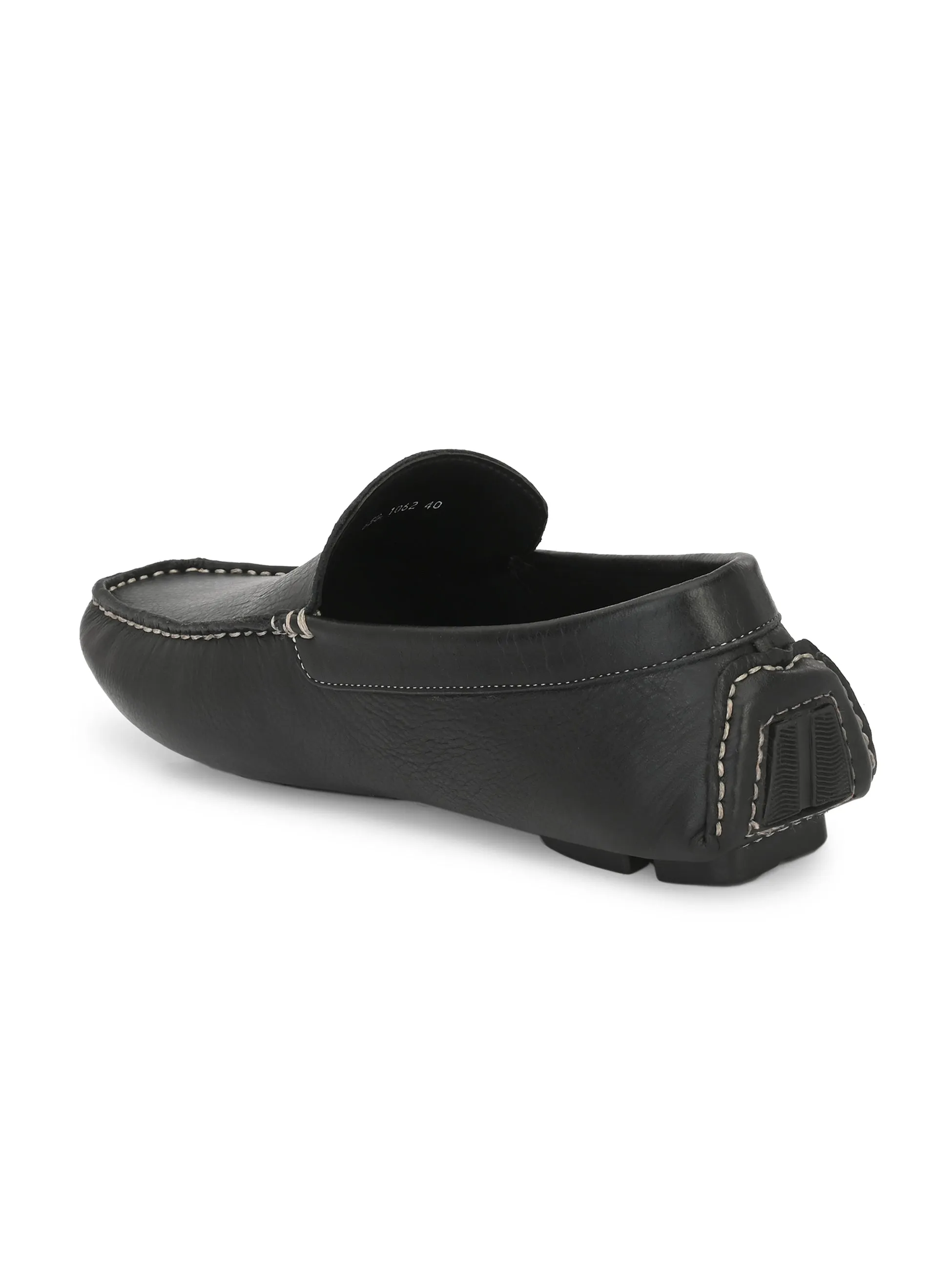 Hitz Men's Black Leather Slip On Loafer Shoes