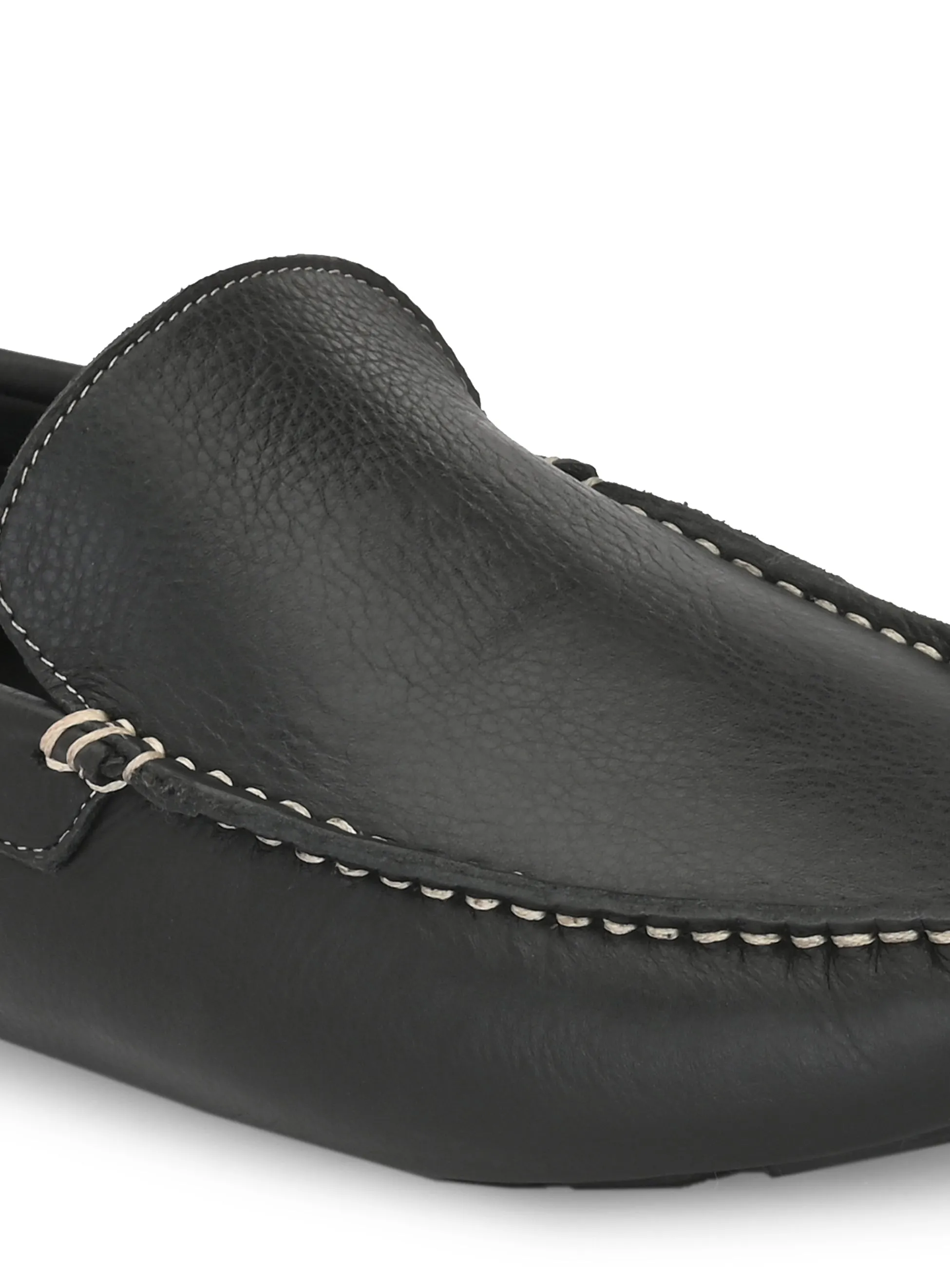 Hitz Men's Black Leather Slip On Loafer Shoes