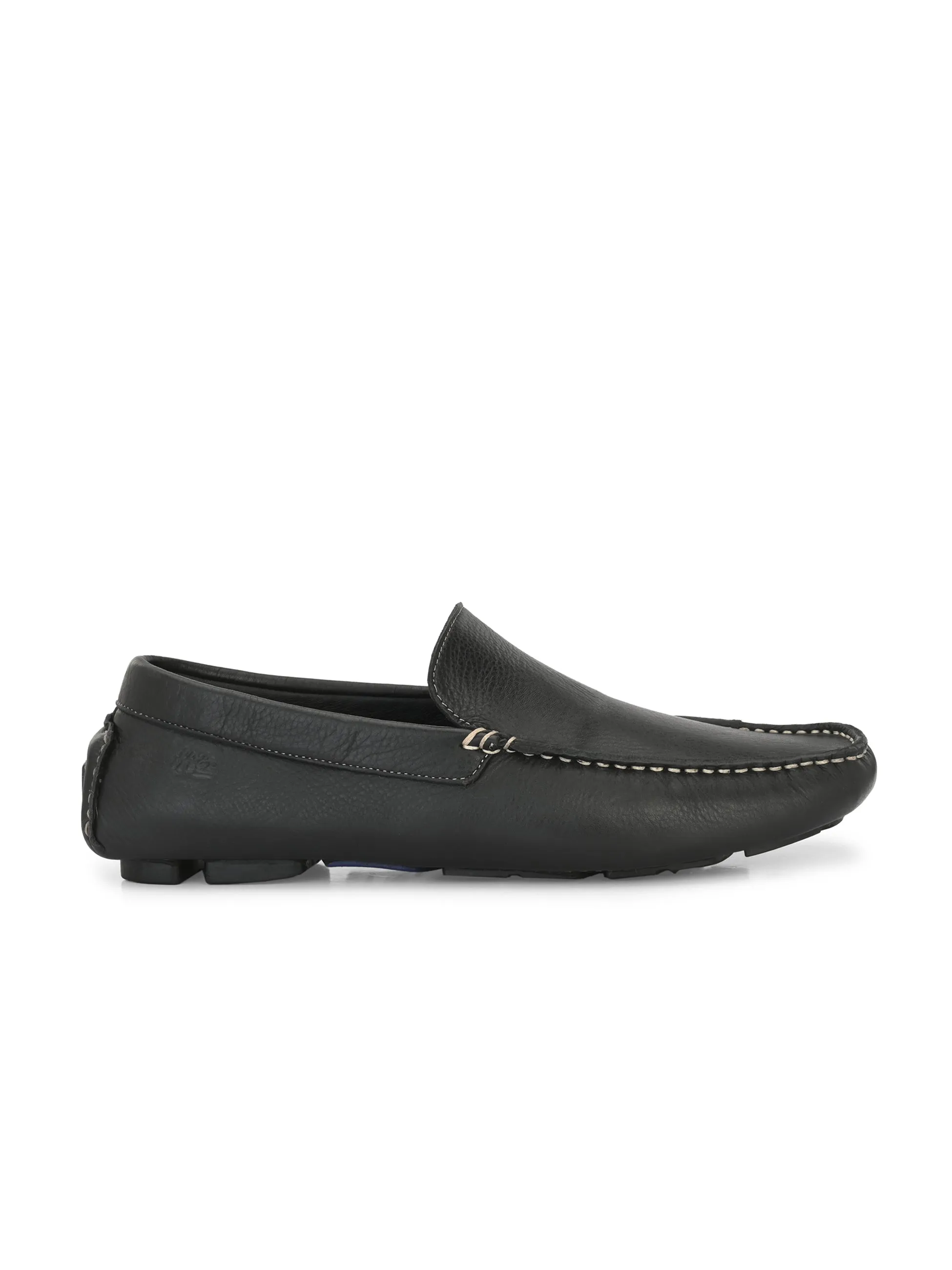 Hitz Men's Black Leather Slip On Loafer Shoes