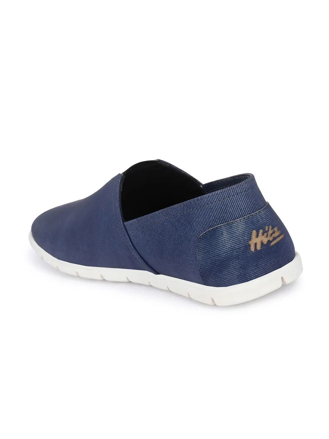 Hitz Men's Blue Leather Slip On Casual Shoes