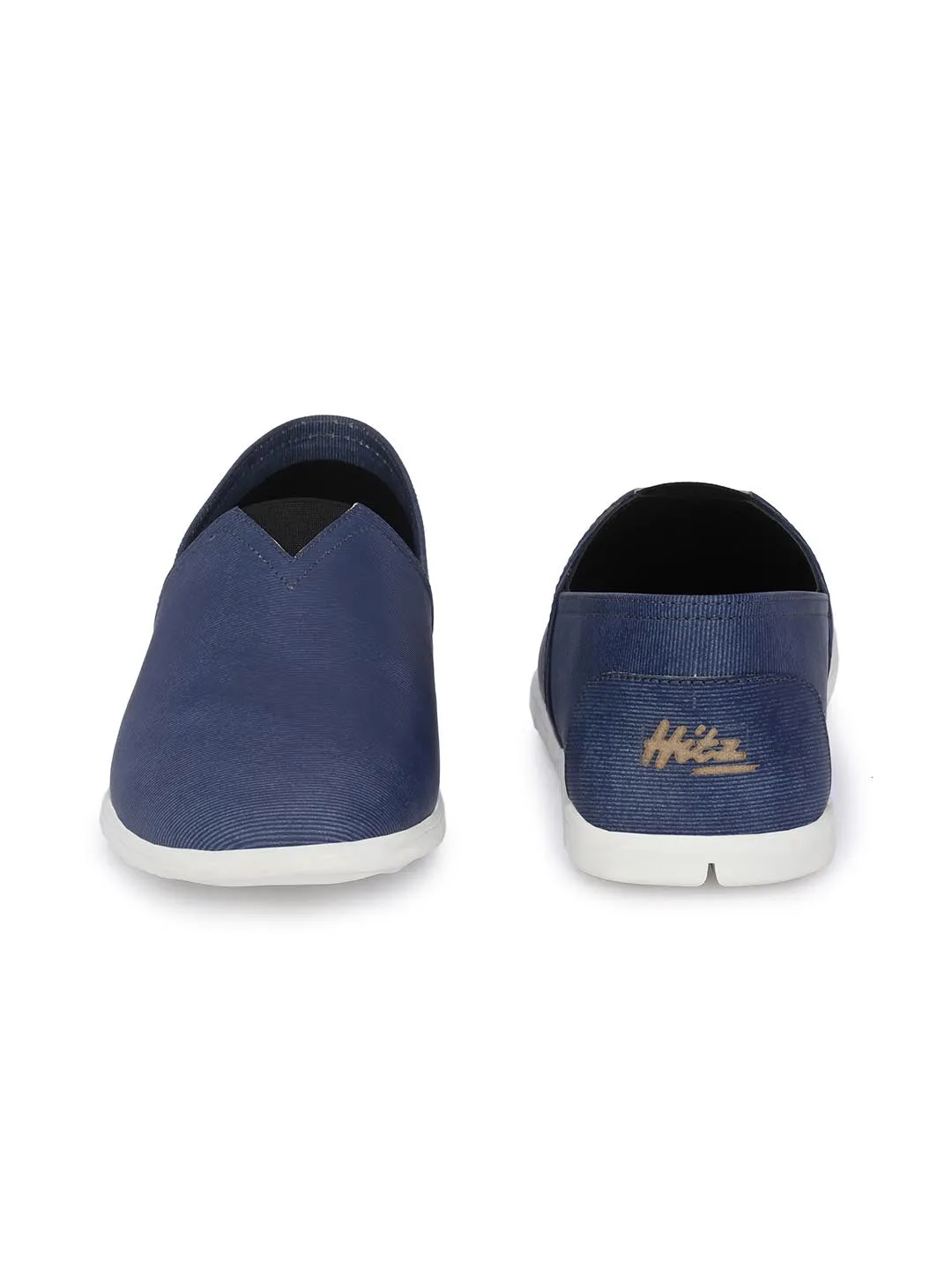 Hitz Men's Blue Leather Slip On Casual Shoes