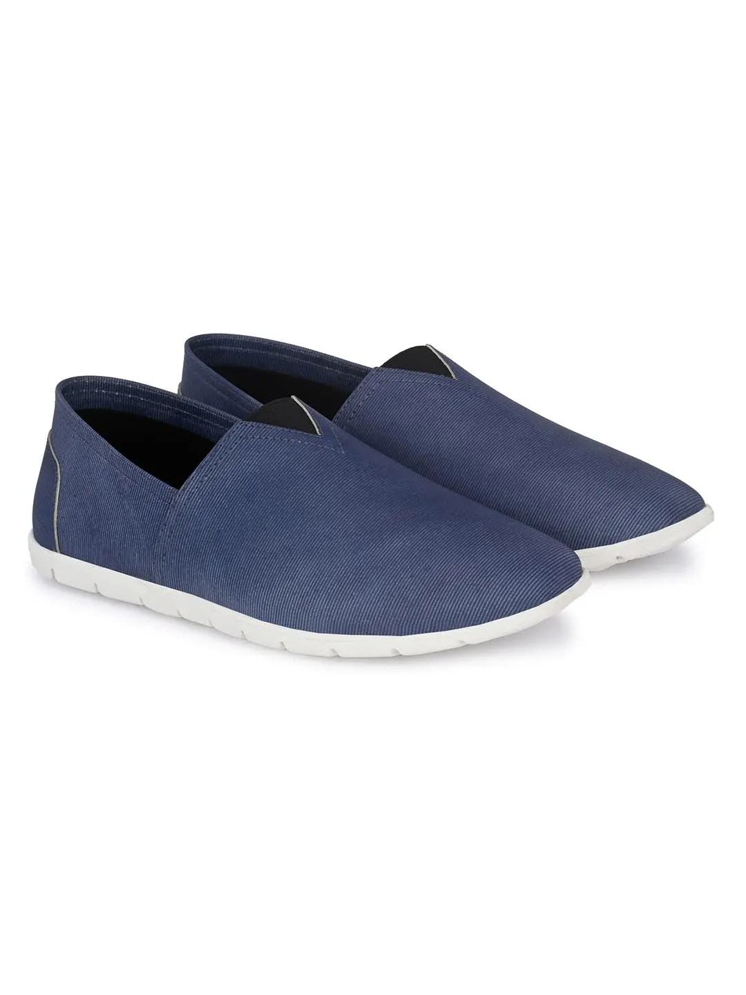 Hitz Men's Blue Leather Slip On Casual Shoes