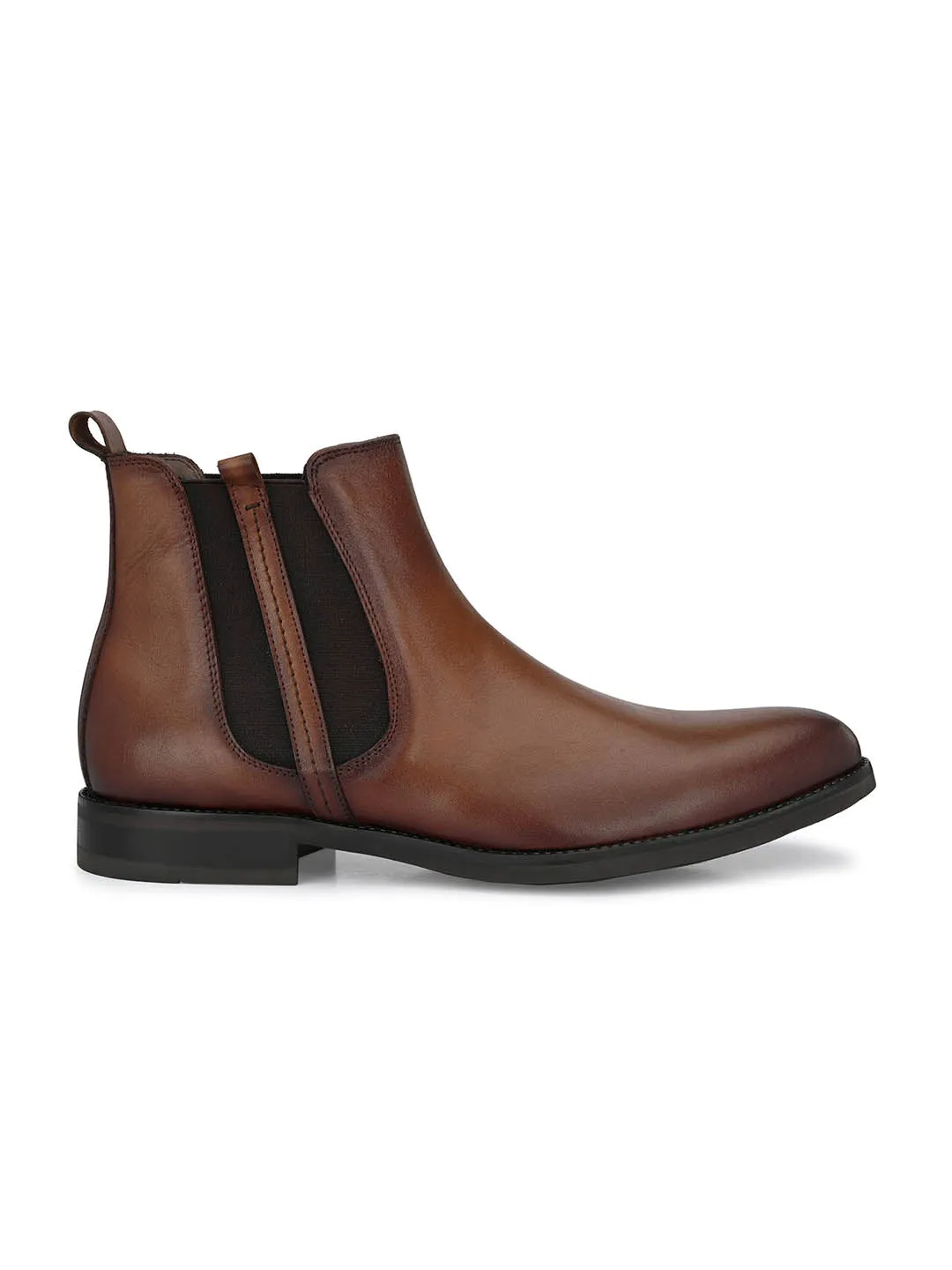 Hitz Men's Brown Leather Slip-On Ankle Boot Shoes