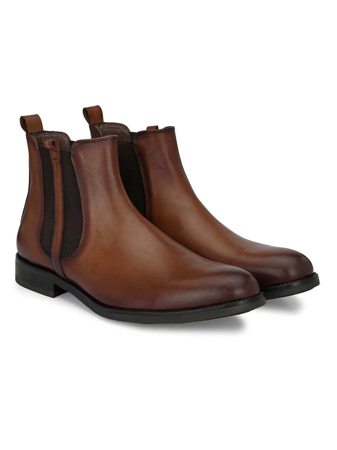 Hitz Men's Brown Leather Slip-On Ankle Boot Shoes