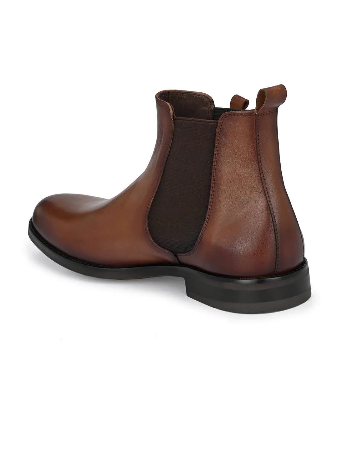 Hitz Men's Brown Leather Slip-On Ankle Boot Shoes