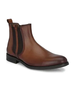 Hitz Men's Brown Leather Slip-On Ankle Boot Shoes