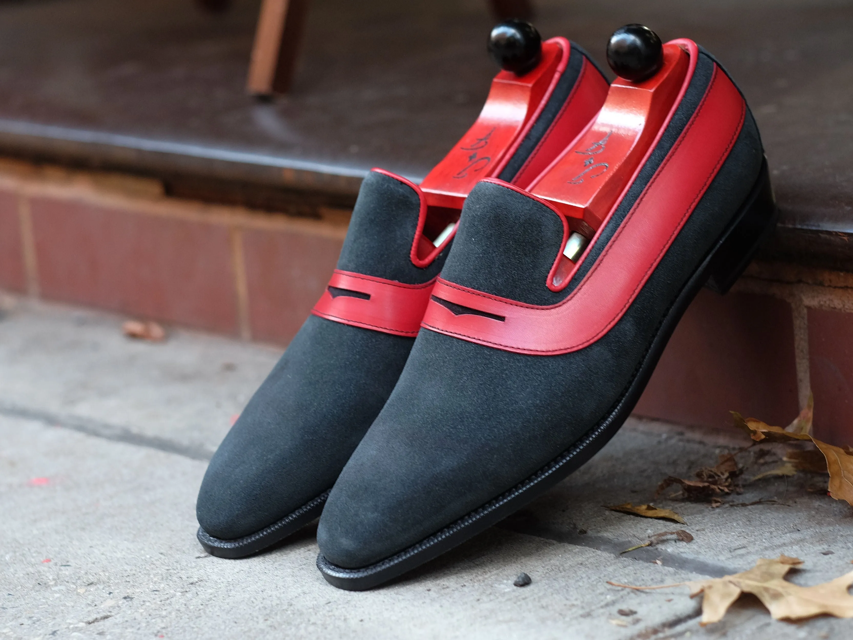 Marcos - MTO - Charcoal Suede / Red Calf - LPB Last - Single Leather Sole