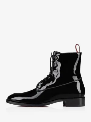 Men's Lace Up Ankle Boots Black Patent PU leather Piercing Prom Boots