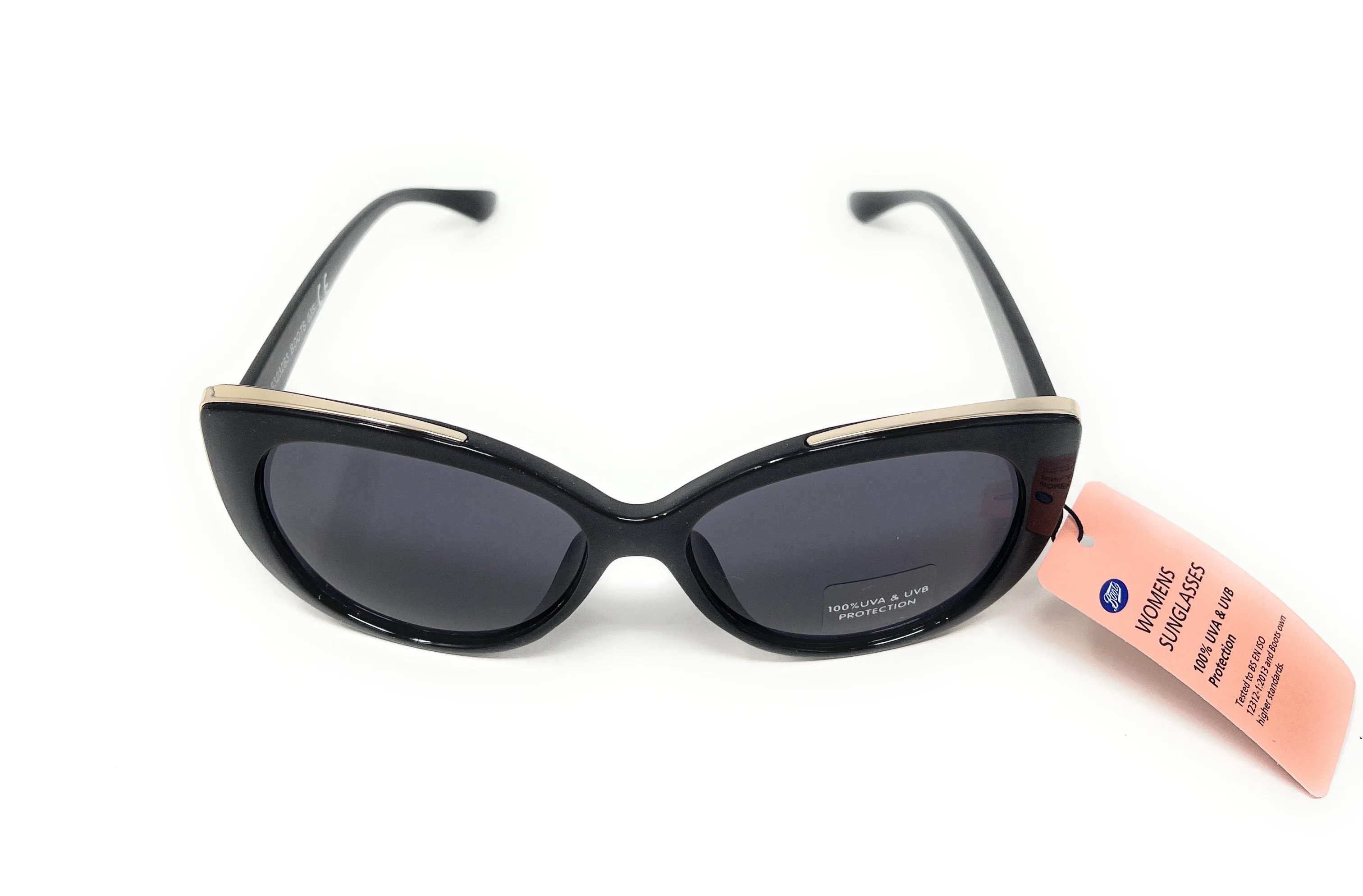 Retro Ladies Sunglasses Black Frames with Metal Trim 035I