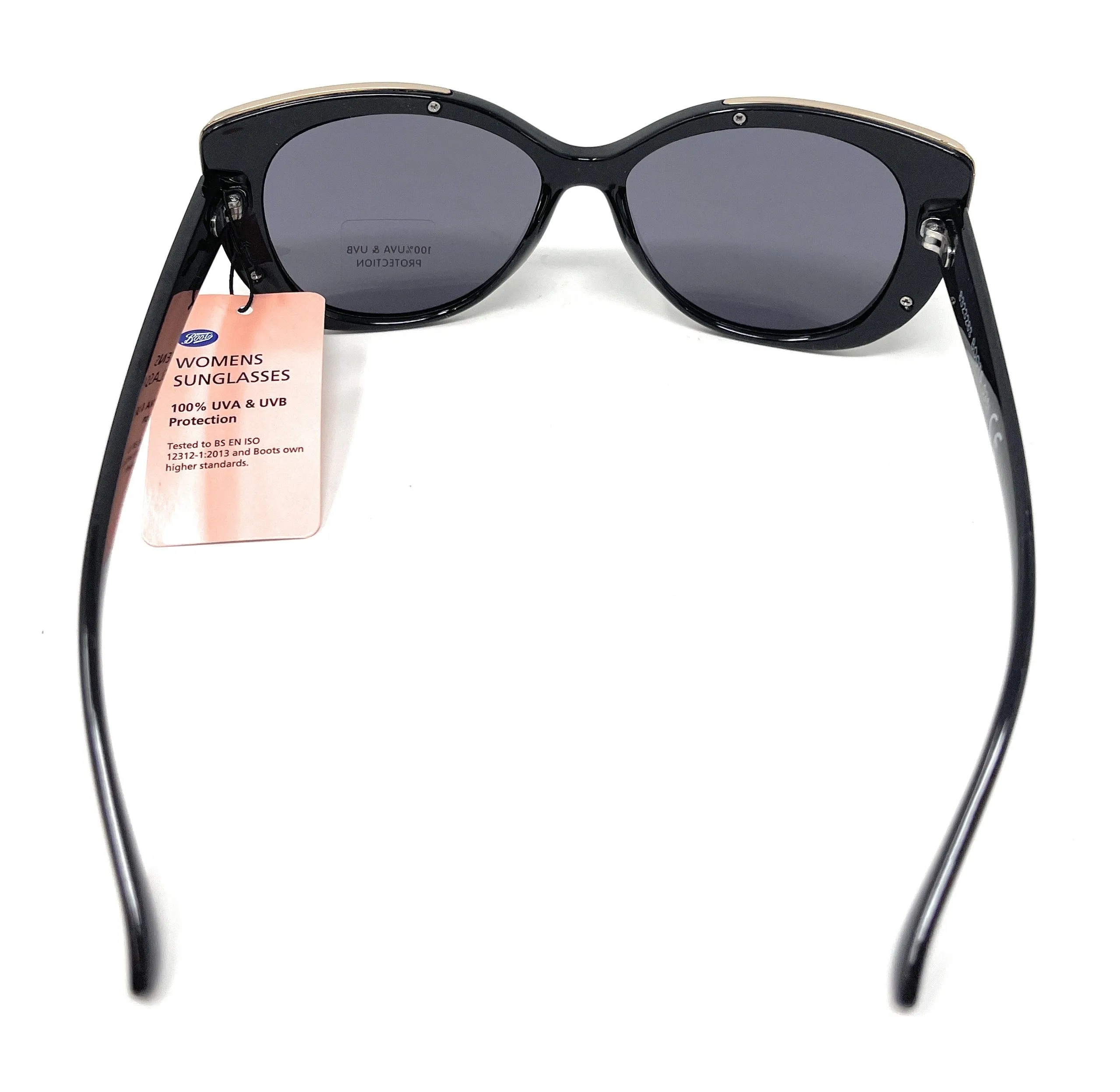 Retro Ladies Sunglasses Black Frames with Metal Trim 035I