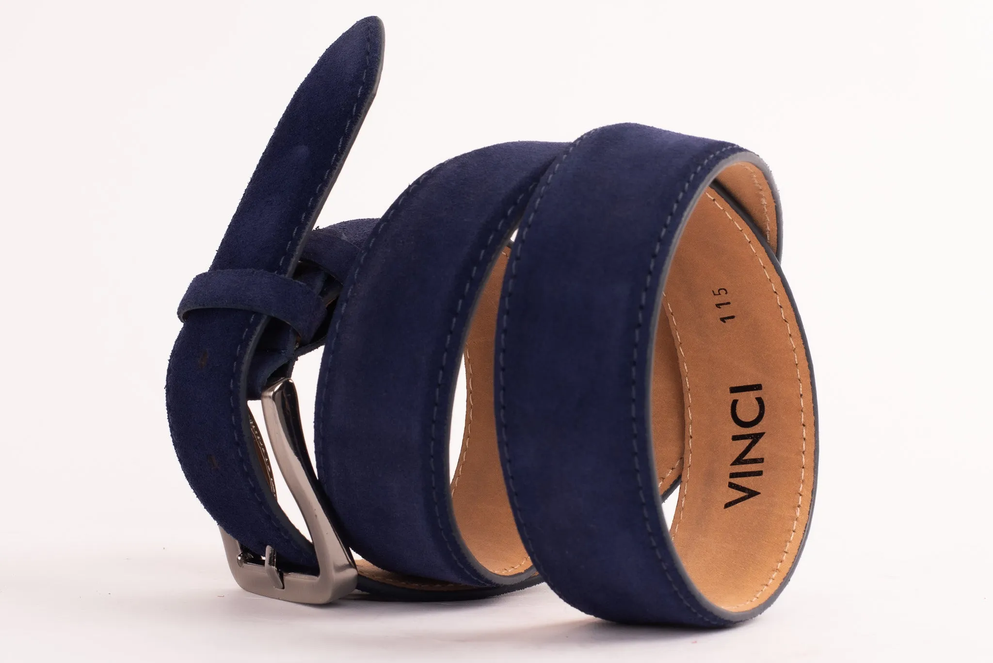 The Bari Navy Suede Leather Belt