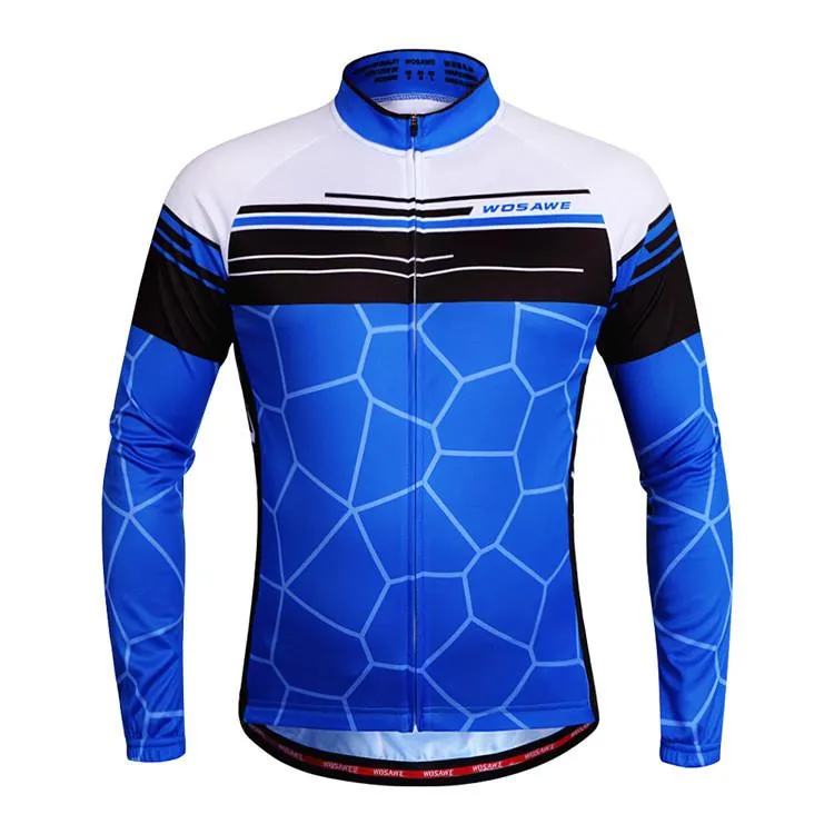 WOSAWE Blue White Long Sleeve Cycling Jersey Set