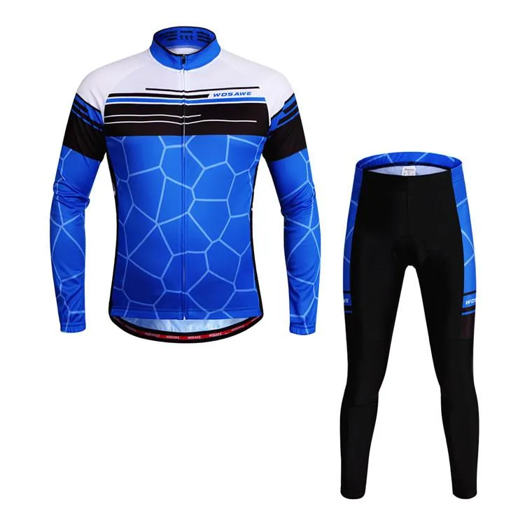 WOSAWE Blue White Long Sleeve Cycling Jersey Set