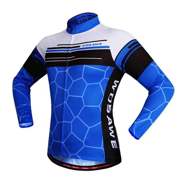 WOSAWE Blue White Long Sleeve Cycling Jersey Set