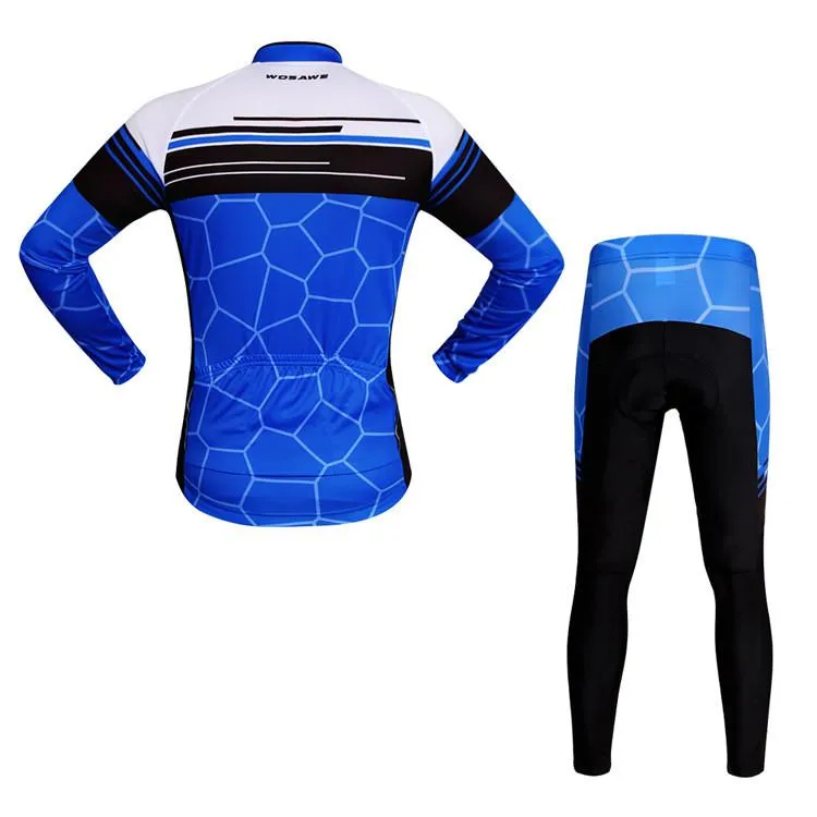 WOSAWE Blue White Long Sleeve Cycling Jersey Set